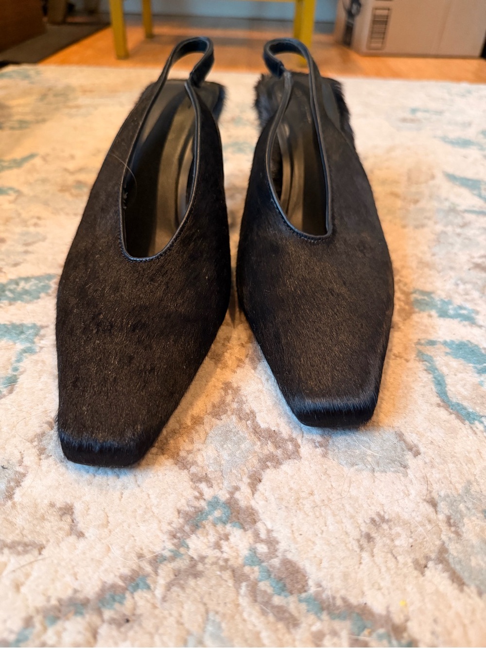 H&M Black Faux Fur Hair Slingback Kitten Heel Pumps Size 39